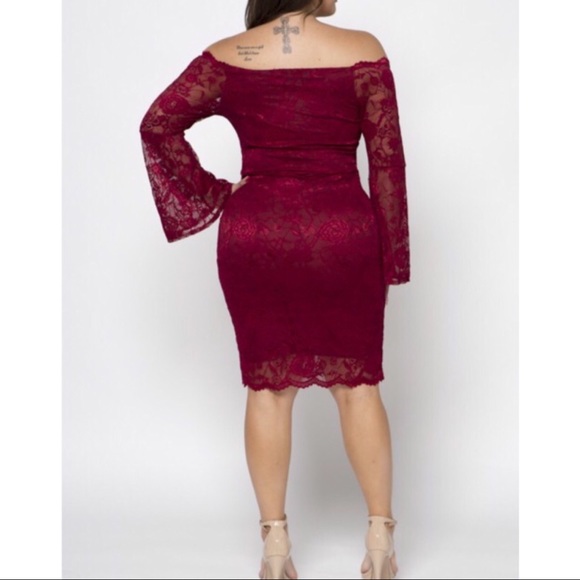 Womens Dress 1X Lace Mustard Off the Shoulders - Picture 3 of 4